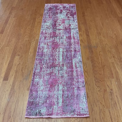 HERAT ORIENTAL Turkish Modern Erased Design Wool & Silk Runner - 2'7" x 9'10"