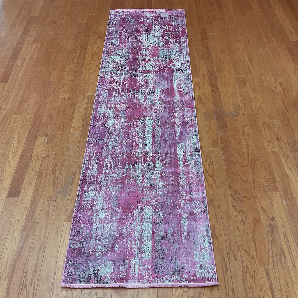 HERAT ORIENTAL Turkish Modern Erased Design Wool & Silk Runner - 2'7" x 9'10"