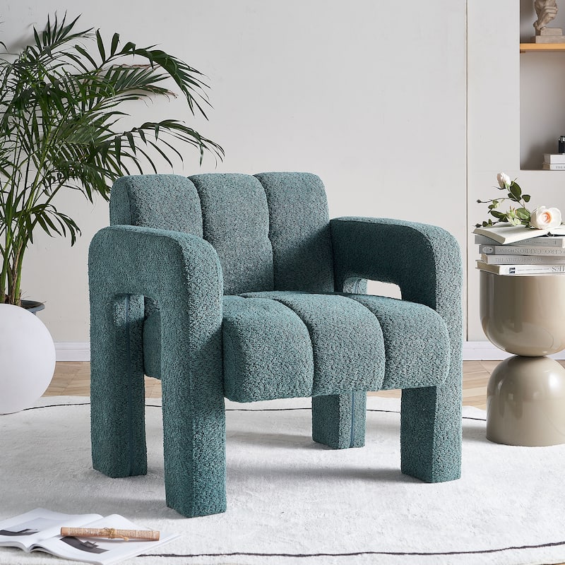 Upholstered Accent Chair 31.10" Wide Boucle Modern Accent Chair Side Chair Comfy Wide Armchair For Bedroom, Living Room - Green