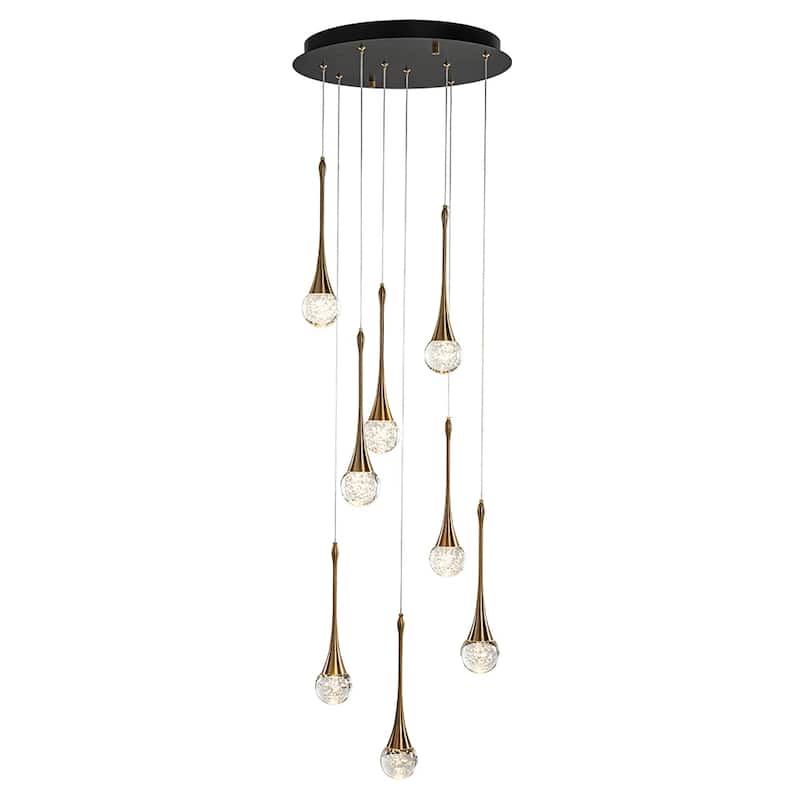 18'' 8-Light Modern Seeded Glass Cluster Integrated LED Teardrop Staircase Chandelier Minimalist Entryway LED Pendant Light - W18'' - Antique Copper/Matte Black