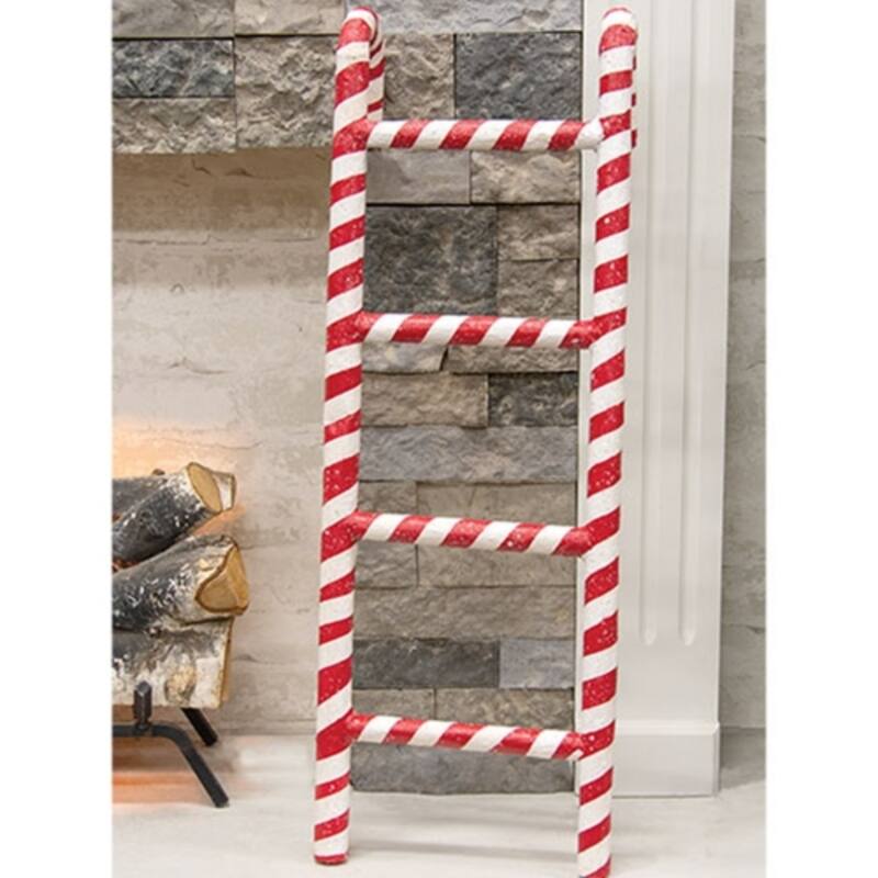 Distressed Wooden Candy Cane Stripe Ladder - 29"H - Multi