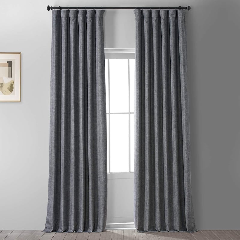Exclusive Fabrics Faux Linen 100% Blackout Curtains Heat and Light Blocking - (1 Panel) - 50 X 96 - Global Grey