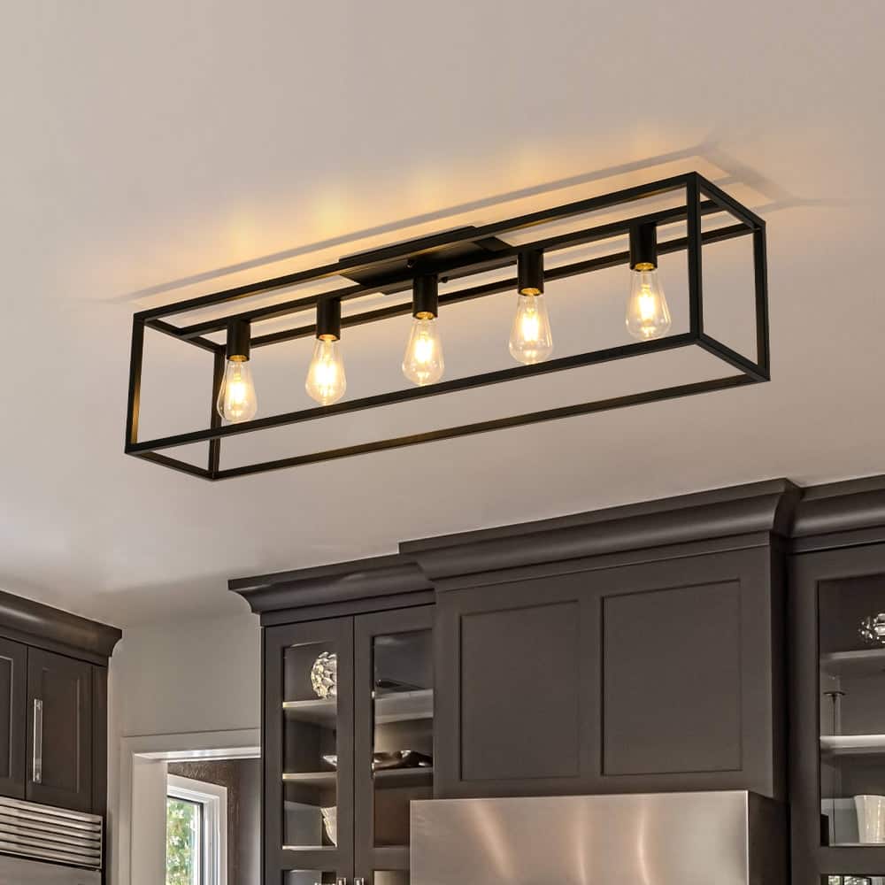Minimalist 5-Light Rectangular Iron Cage Semi Flush Ceiling Light
