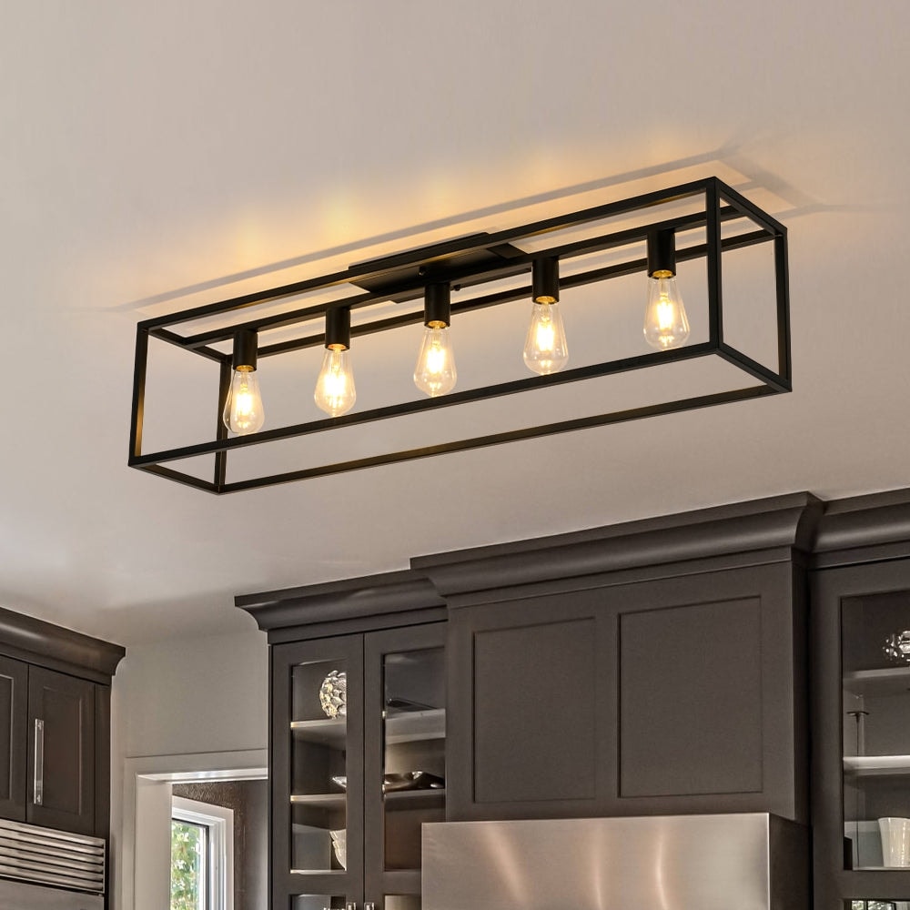 Minimalist Black Rectangular Iron Cage Semi Flush Ceiling Light