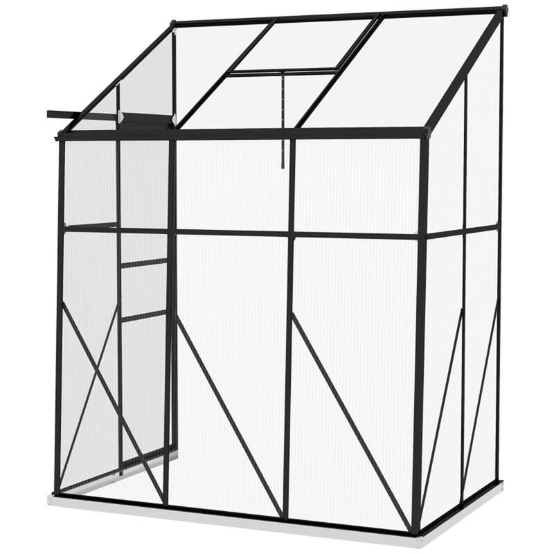 Black-Clear Aluminum Alloy Lean-To Greenhouse with Vent - Black-Clear