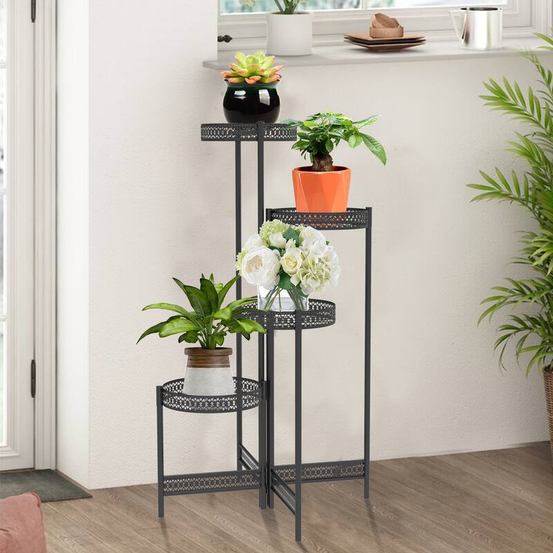 4 Potted Metal Plant Stand Foldable Planter Flower Holder