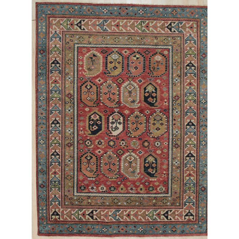 Red Hand Knotted Wool Rug, 7'10 x 10', Plush Soft Statement Rug - L