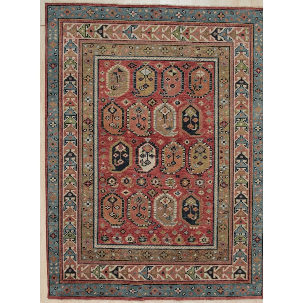 Red Hand Knotted Wool Rug, 7'10 x 10', Plush Soft Statement Rug - L