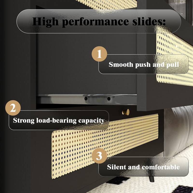 Modern Rattan Dressing Table Storage Cabinet with 4 Drawers, Waterproof, for Bedrooms and Living Rooms