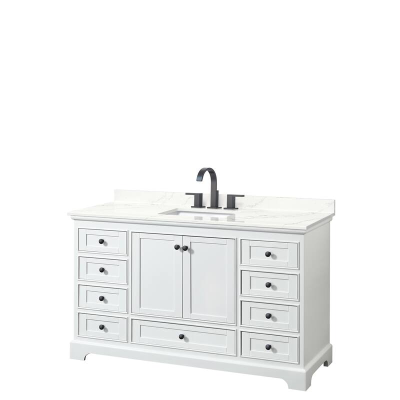 Deborah 60-inch Single Vanity, Quartz Top - White, Black Trim, Giotto Quartz Top