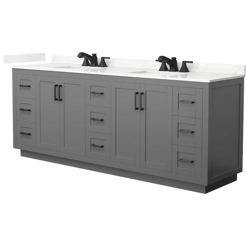 Wyndham Collection WCF292984D-QTZ-US3MXX Miranda 84" Free Standing - Dark Gray / Giotto Quartz Top / Matte Black