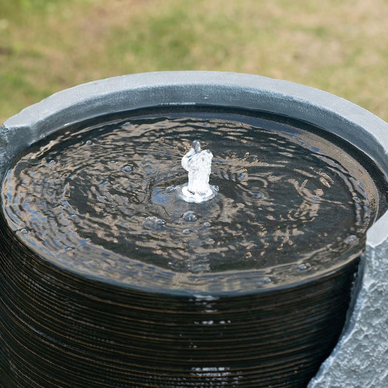 20x20x18" Polyresin Water Fountain, Unique Broken Urn Fountain Chic Dynamic Modern Design with Light for Garden, Lawn