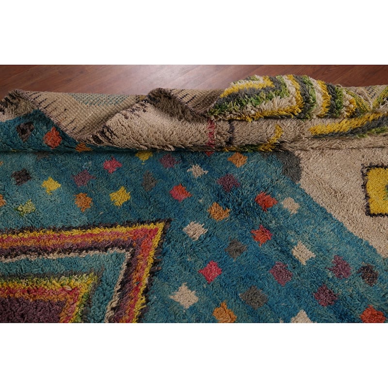 Geometric Plush Moroccan Rug Hand-Knotted Bedroom Wool Carpet - 7'1" x 10'3"