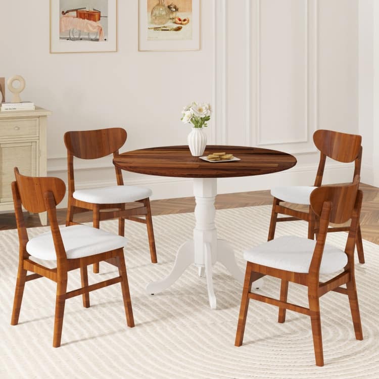 Rubber Wood Round Dining Table with Curved Legs and Adjustable Foot Pads - 40 x 40 x 29 inch (L x W x H)