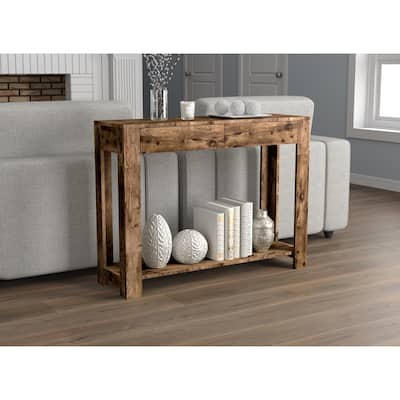 Console Table 40L Brown Reclaimed Wood 2 Drawers 1 Shelf - 40" x 12" x 30"