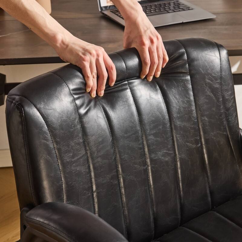 Oil-Waxed Leather Swivel Chair With Flip-Up Armrests