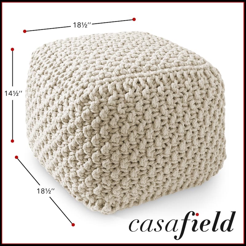 Cotton Pouf Ottomans Knit Foot Stool Pouffes for Living Room