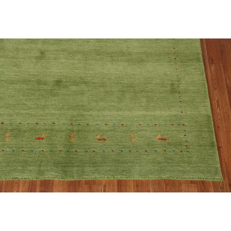 Hand Knotted Oriental 100% Wool Carpet Tribal Animal Pictorial Green Gabbeh Area Rug - 7' 6'' X 5' 2''