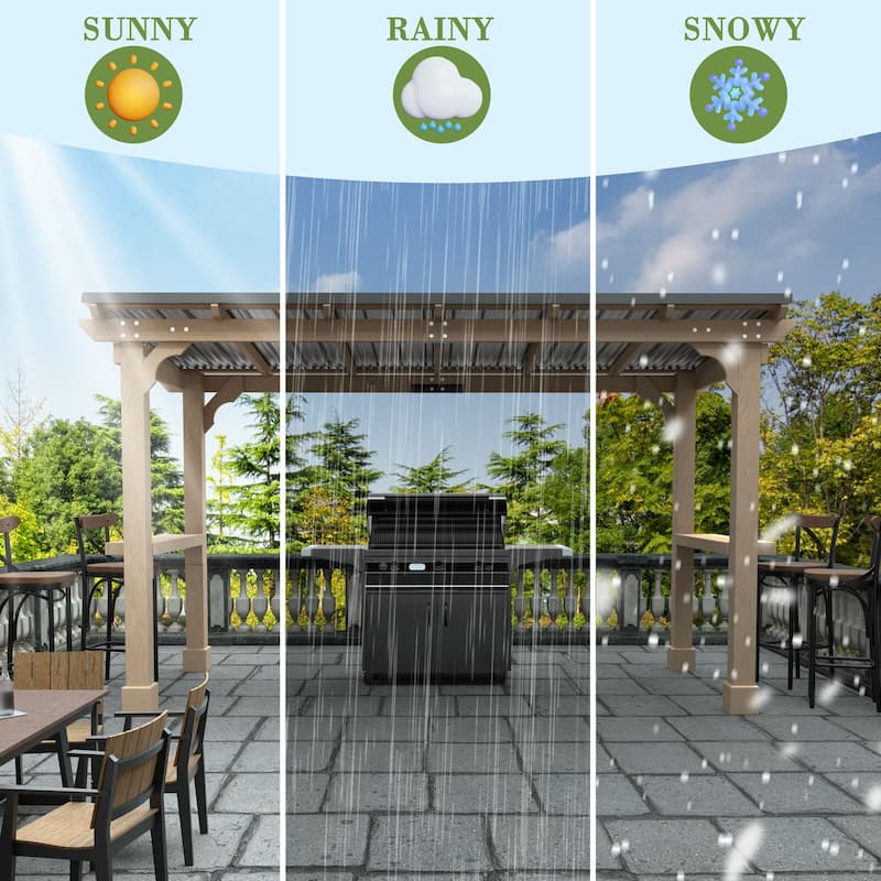 VEIKOUS Wood BBQ Grill Gazebo with Steel Roof for Patio Garden Backyard and Lawn