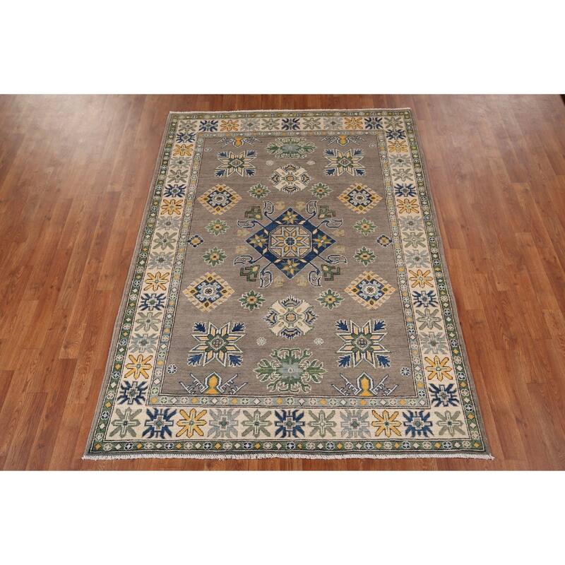 Oriental Grey Kazak Area Rug Handmade Wool Carpet - 5'0" x 6'10"