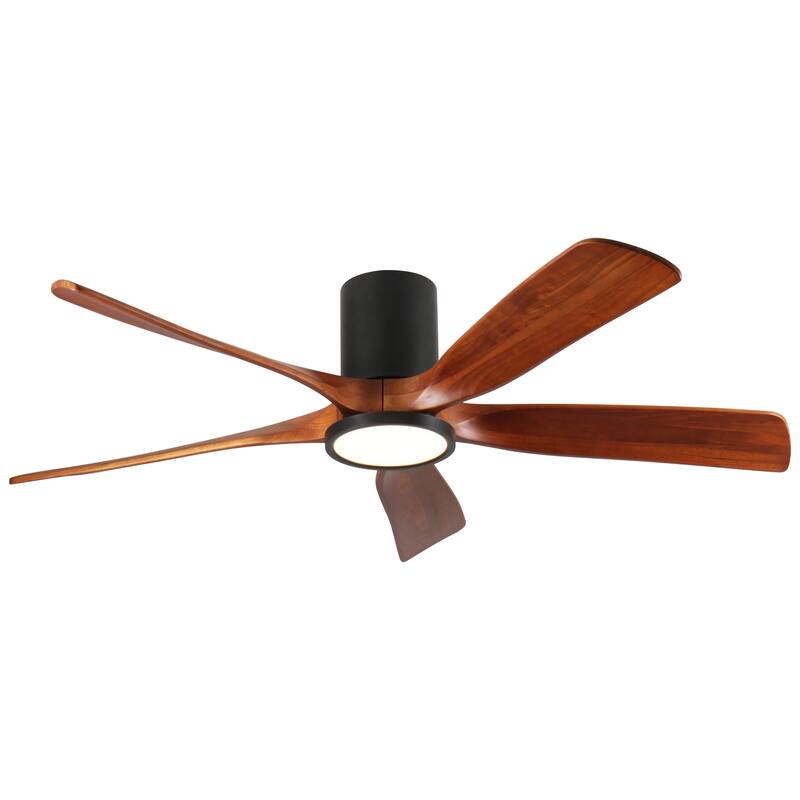 60" Ceiling Fan with Light, Flush Mount, 5 Solid Wood Blades, Quiet Reversible DC Motor, APP & Remote Control - Natural Wood