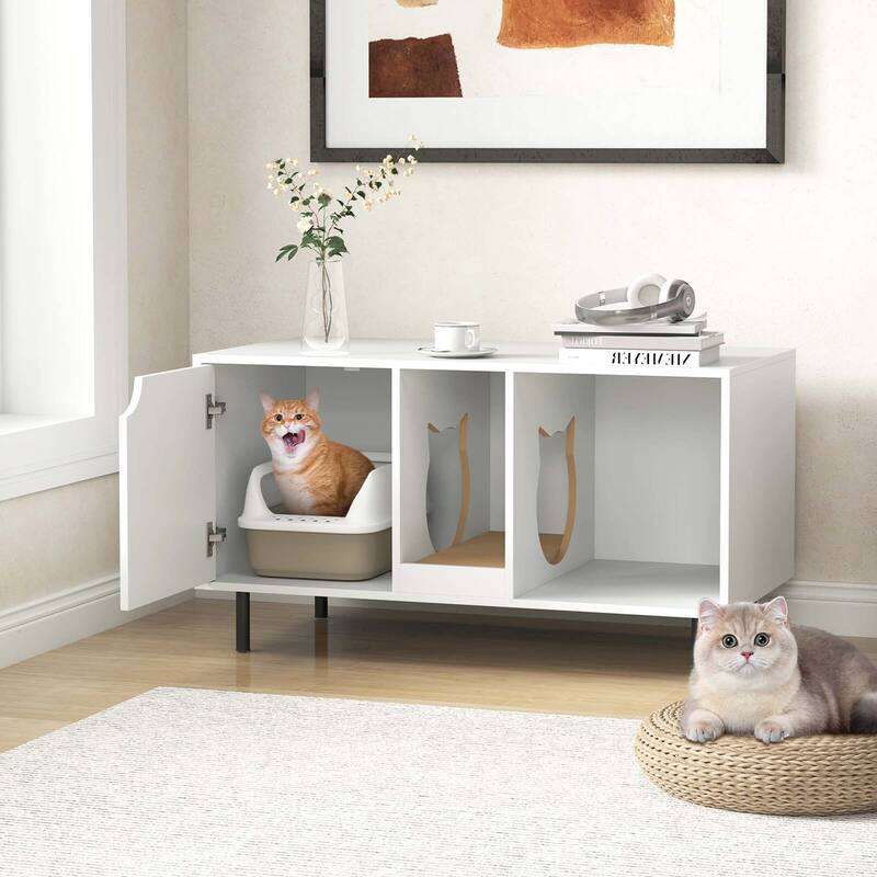 Costway 40" Hidden Cat Washroom with Storage Removable Scratcher Metal - See Details