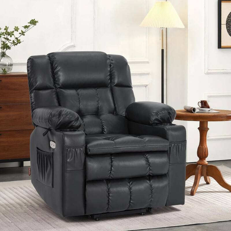 MCombo Dual Motor Small Power Lift Recliner Chair for Elderly, Lay Flat Lift Chair with Heat and Massage, Faux Leather 7893