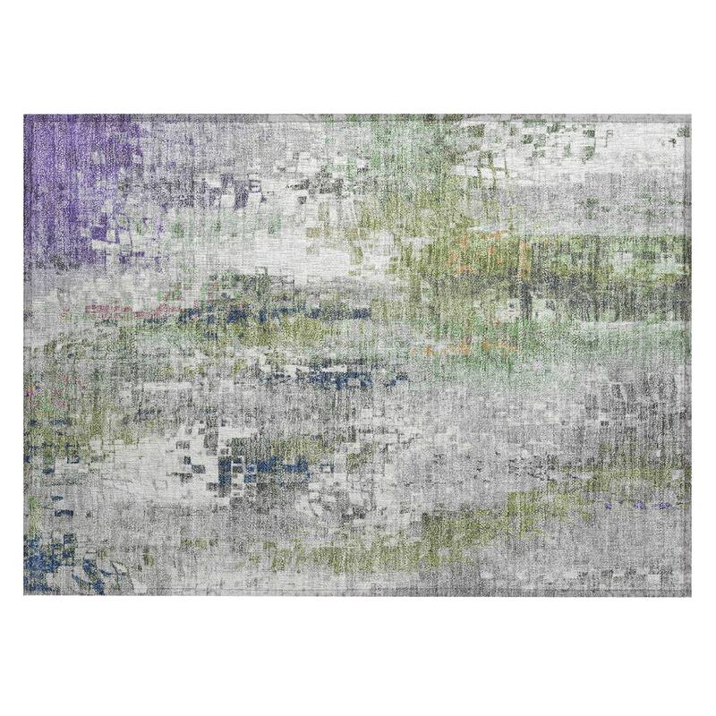 Machine Washable Indoor/ Outdoor Abstract Pixels Chantille Rug