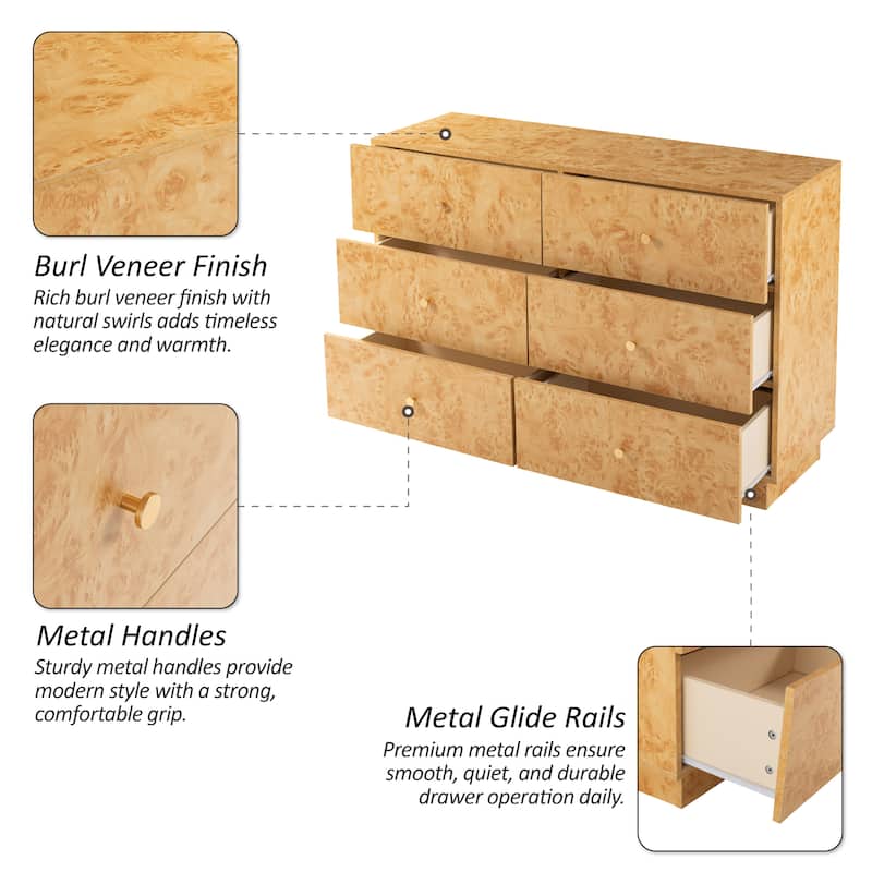 COZAYH Farmhouse Burl Wood Nightstand, Modern Dresser with Storage
