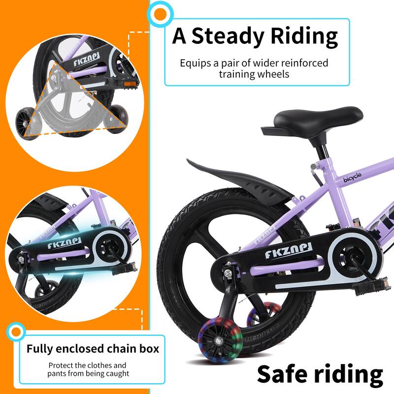 Kids Bike 18 Inch - High Carbon Steel Frame, Magnesium Alloy Wheels, Training Wheels with Night Glow, Adjustable Seat