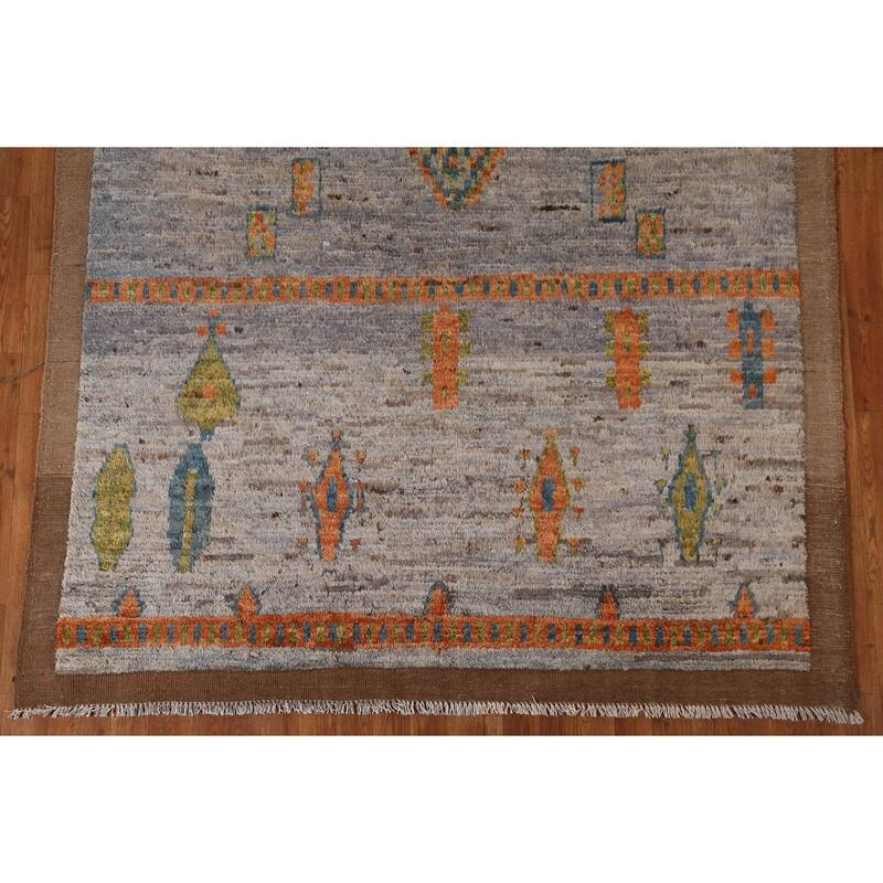 Hand Knotted Oriental 100% Wool Carpet Modern Tribal Greys & Charcoal Moroccan Area Rug - 9' 10'' X 6' 2''