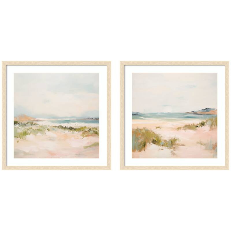 Kate and Laurel Tranquil Landscape 2 Piece Framed Wall Art Print Set by Amy Lighthall - 2 Piece Set 25x25 - Natural