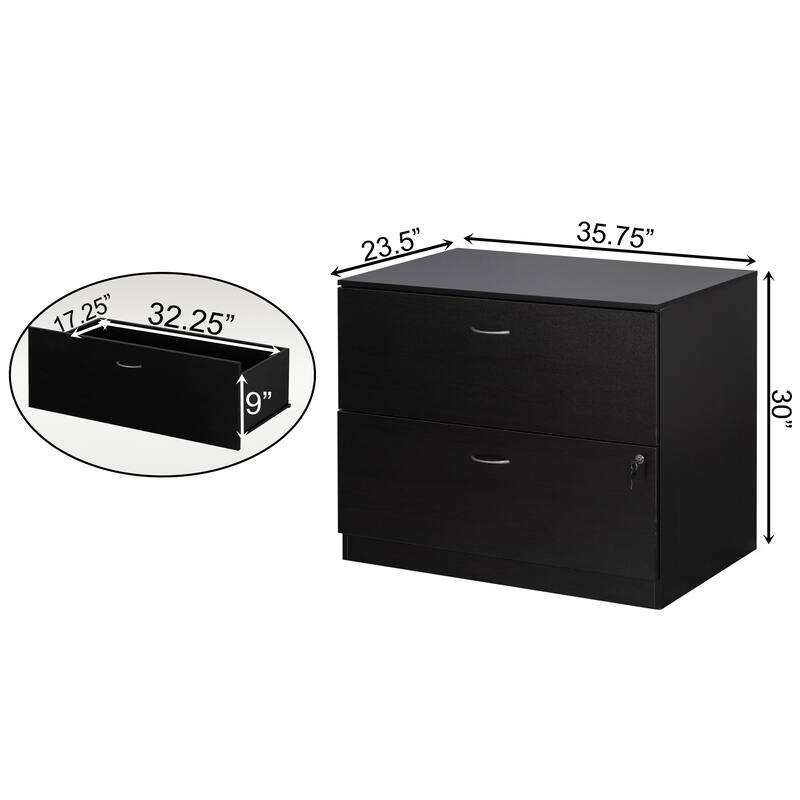 30" Wooden Lateral File Cabinet with Two Spacious Drawers, One Lockable - Suitable for Home Office, Offering Ample Space