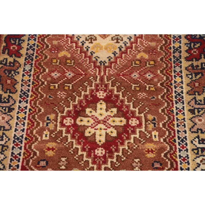 Hand-knotted Traditional Wool Orange Geometric Area Rug Oriental Carpet - 8' 3'' X 2' 7''
