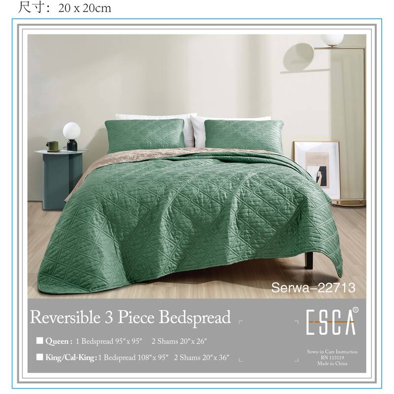 Shatex Serwa 3 piece Lightweight Bedspread set,Oversized Reversible Quilt set,Bedding Comforter Set - King