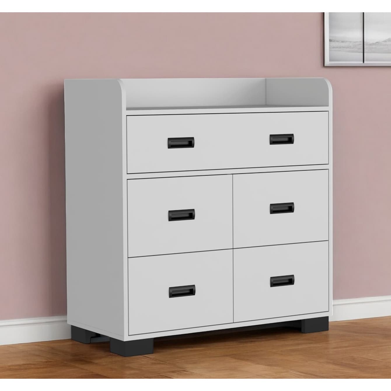 HomeRoots 34" White Five Drawer Dresser