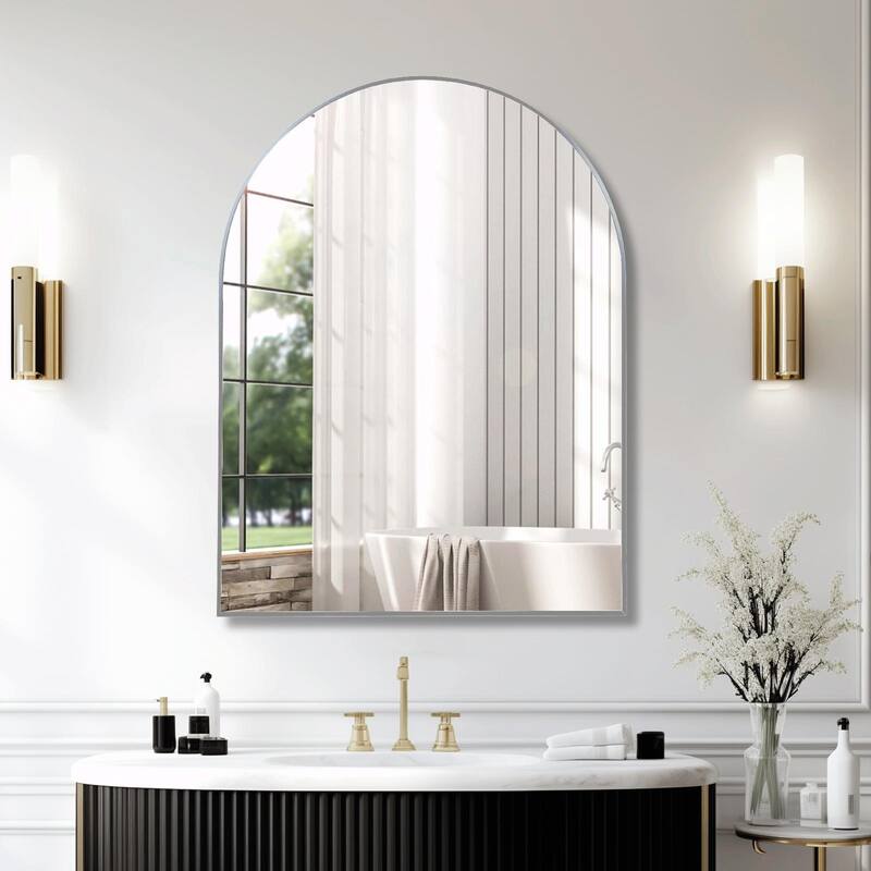 30x40 Inch Metal Framed Arched Bathroom Mirror for Wall