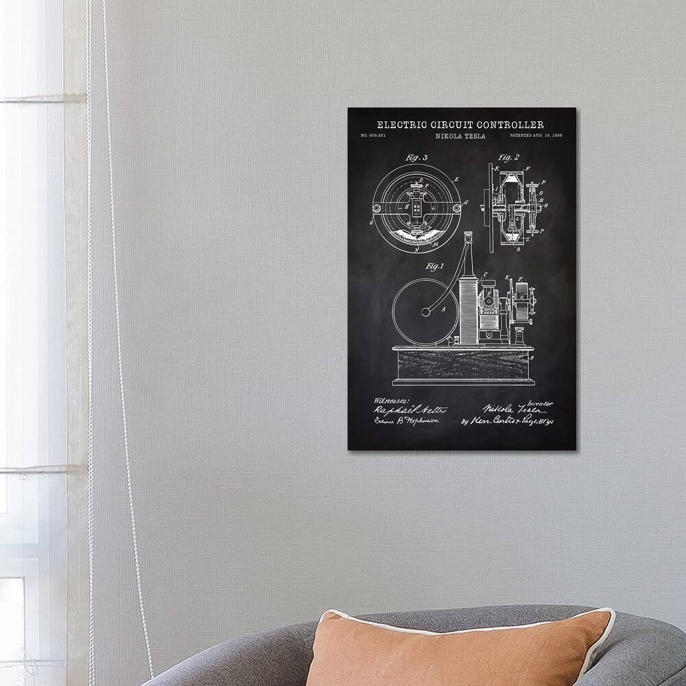 iCanvas "Tesla Electric Circuit Controller, Black" by PatentPrintStore Canvas Print