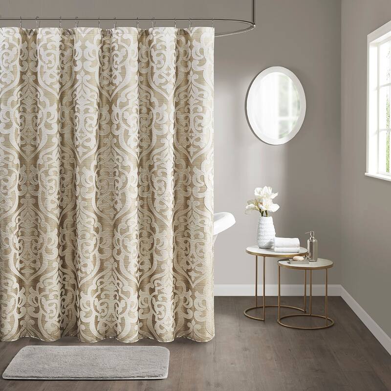 Luxury Jacquard Shower Curtain - Tan+Ivory