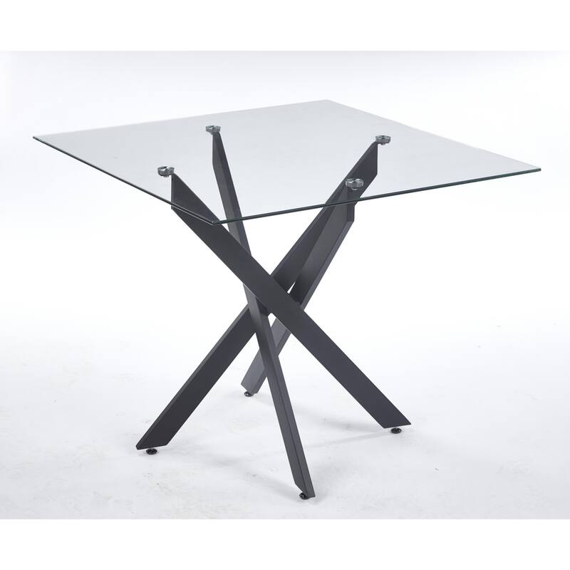35.4"L Square Dining Table with Metal Cross Leg