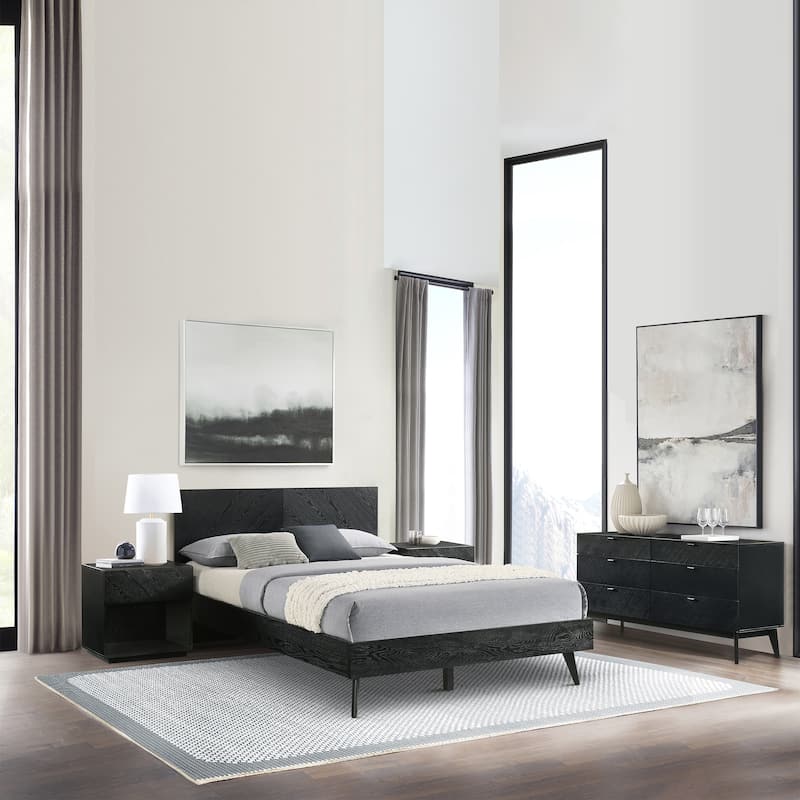 Petra 4 Piece Black Wood King or Queen Bedroom Set - Queen
