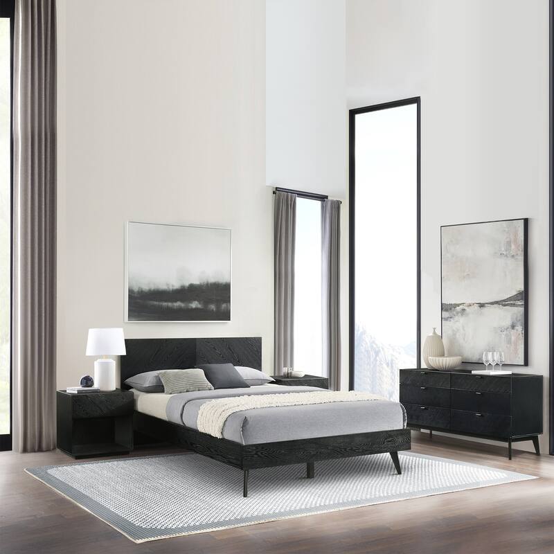 Petra Black Wood King or Queen Platform Bed Frame with Headboard
