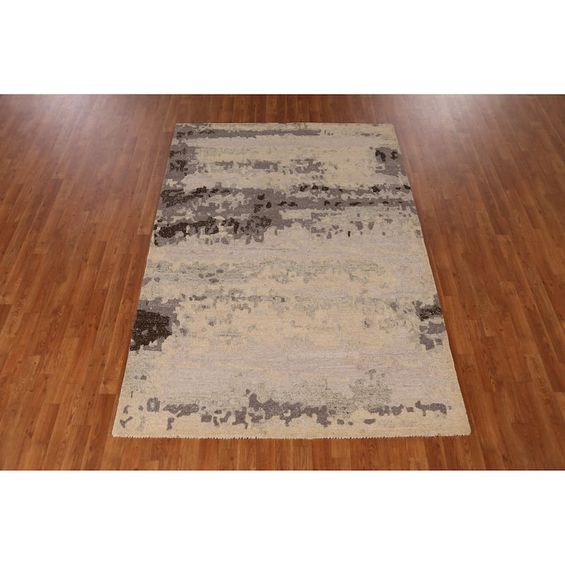 Abstract Modern Indian Area Rug Handmade Wool Carpet - 5'3" x 7'7"