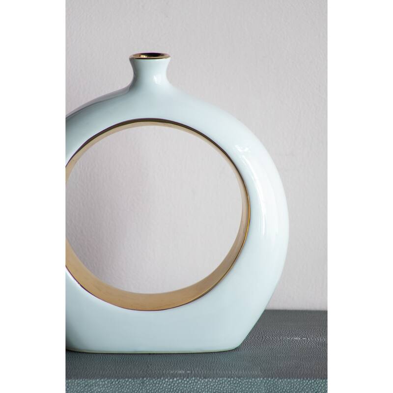 11x3.1x12" Round Ceramic Vase with Gold Accent Modern Home Decor