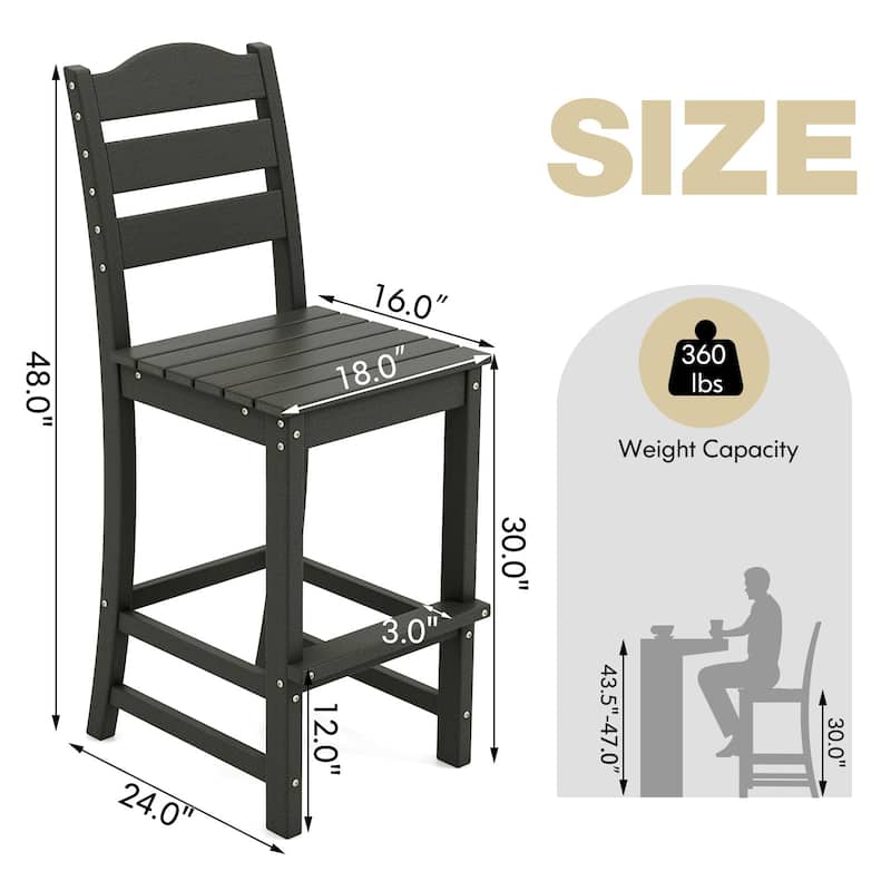 Outdoor 30 Inch Bar Stool HDPE with Backrest and Footrest - 24" x 18" x 48"