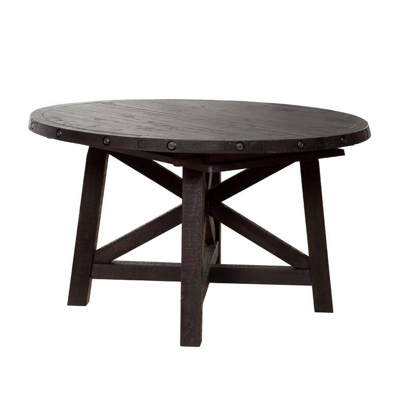 Liu 54 - 72 Inch Round Dining Table, Acacia Wood, Extendable, Dark Brown
