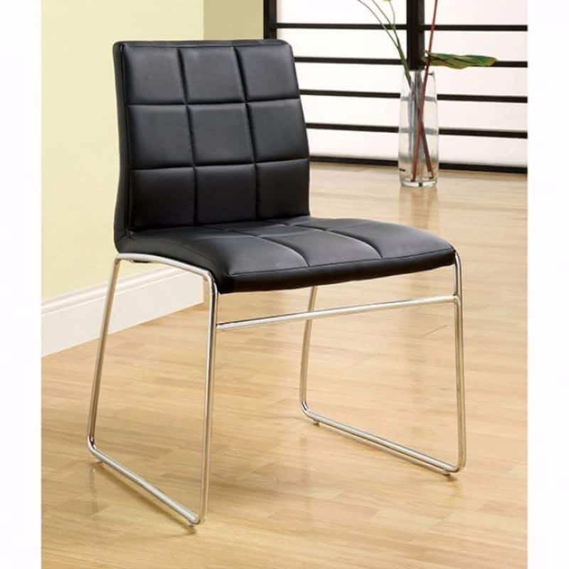 Set of 2 Modern Chrome Leg Side Chairs with Black Seat - 33 H x 21.5 W x 20 L Inches