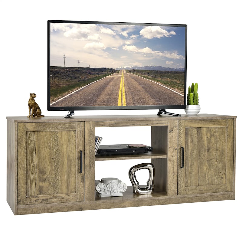 Costway 58'' TV Stand Entertainment Console Center W/ 2 Cabinets for - 58'' x 16'' x 22.5'' - Natural