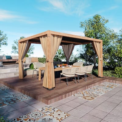 10 ft. x 13 ft. Aluminum Louvered Pergola with Adjustable Roof and Curtains