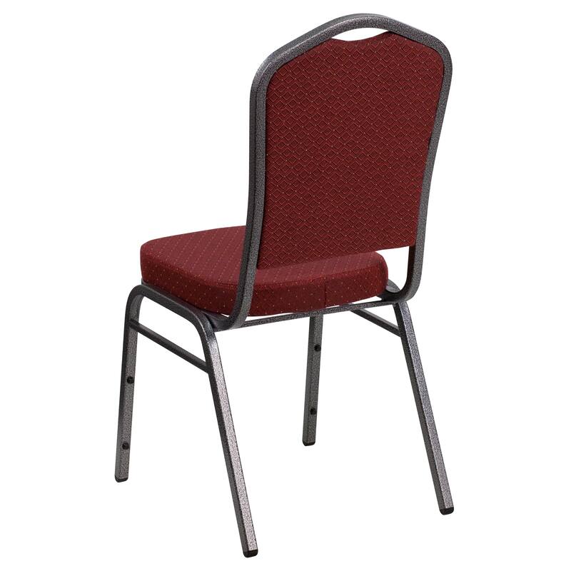 Hercules Series Crown Back Stacking Banquet Chair with Burgundy Patterned Fabric and 2.5-inch Thick Seat and Silver Vein Frame